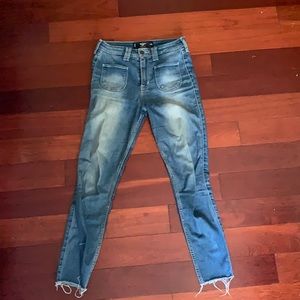 High Rise Cropped Skinny Jeans with Raw Hems